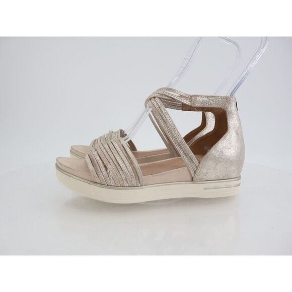 Eileen Fisher Shea Metallic Crisscross Comfort Sandals Size 7 Silver Leather - Picture 4 of 11